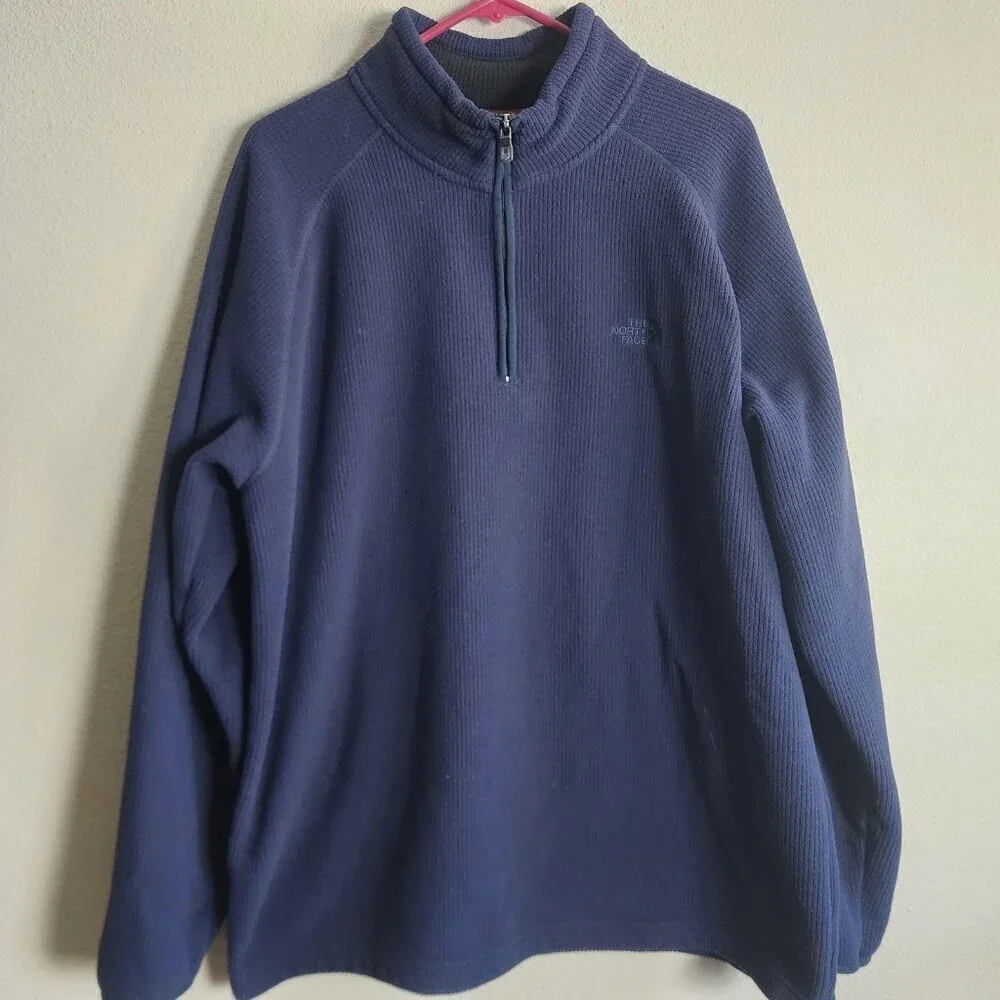 The North Face Pullover Mens XL Blue Quarter Zip Fleece Waffle Knit Outdoor